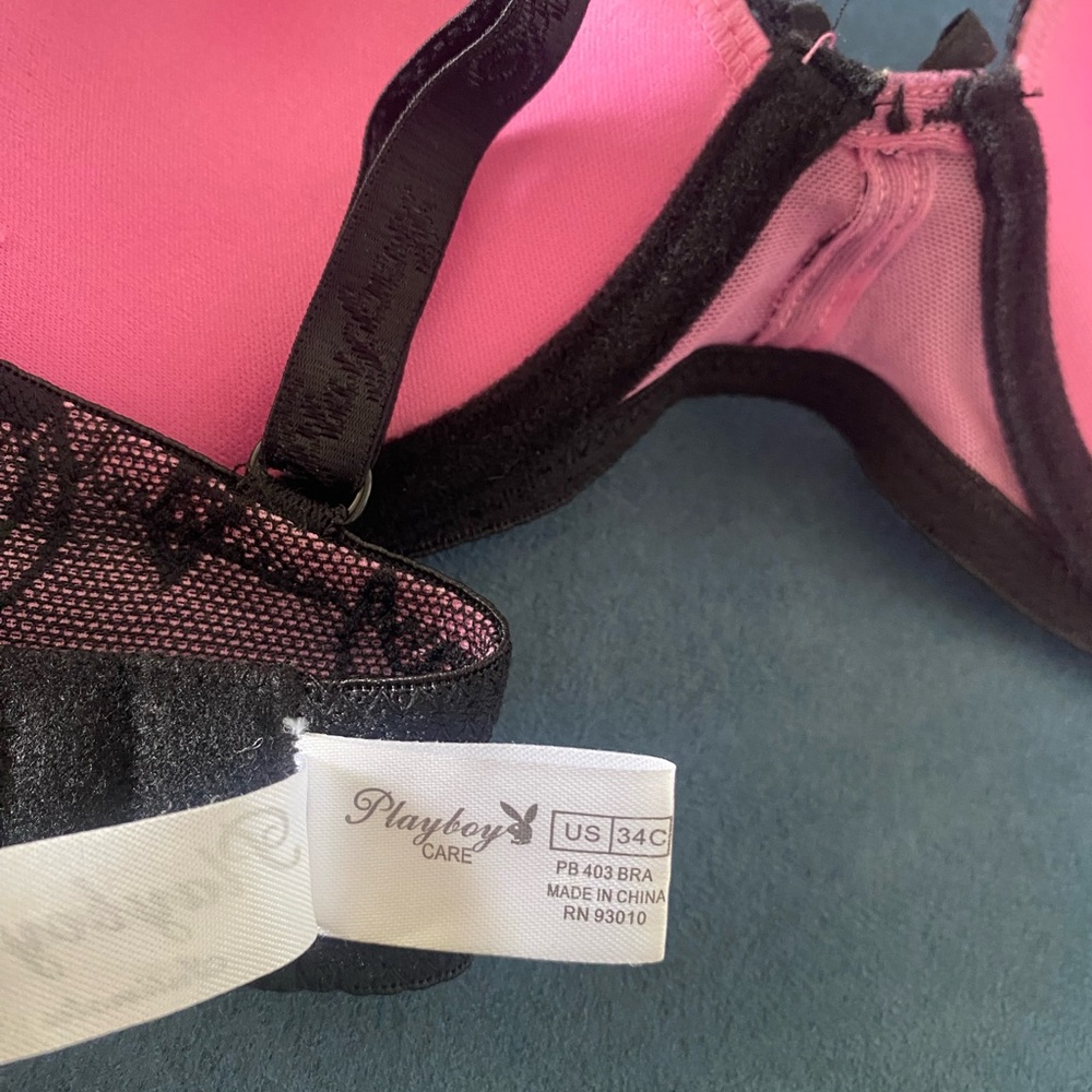 PLAYBOY Pink and Black Lace Push-Up Bra - Picture 4 of 4